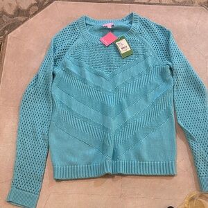 Lilly Pulitzer Aqua Textured Crew Neck Sweater